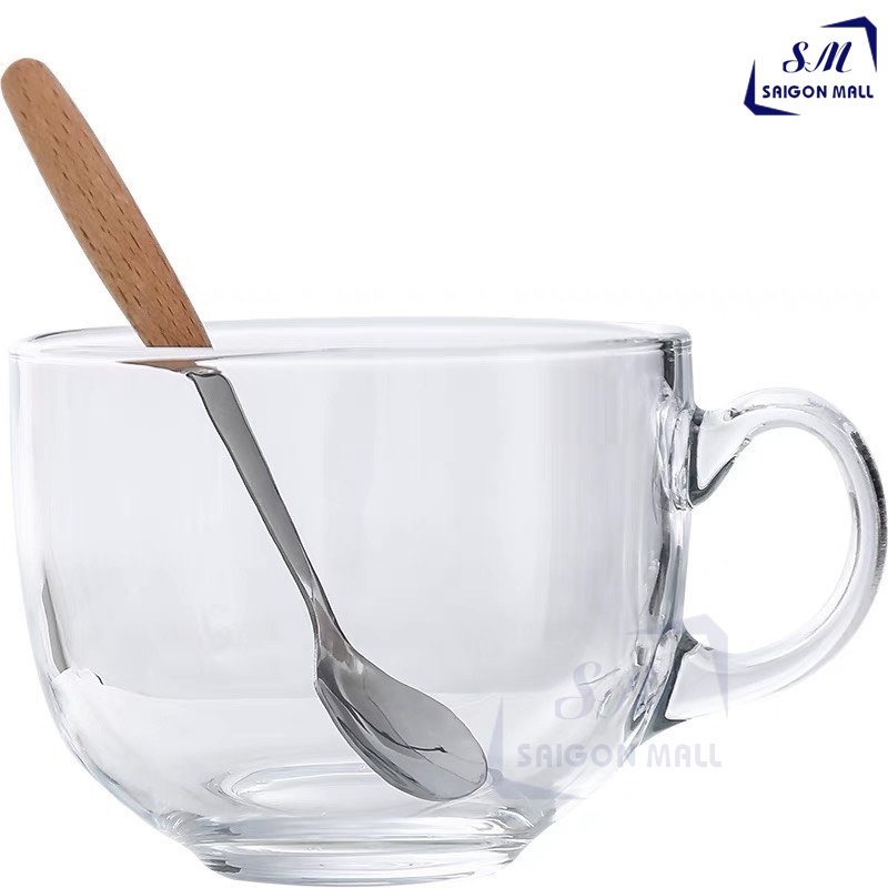 Cốc thuỷ tinh LỚN 400ml uống cafe, ly quai lớn uống cocktail cốc có quai thủy tinh uống sinh tố cực xinh