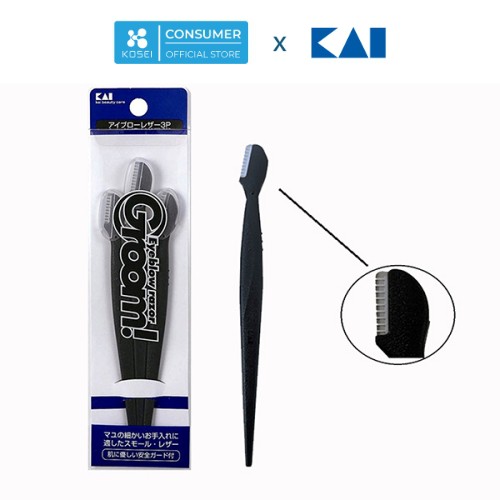 [CHÍNH HÃNG] 1 vỉ Dao Cạo Lông Mày KAI Groom! Eyebrow Razor (vỉ 3 Chiếc)