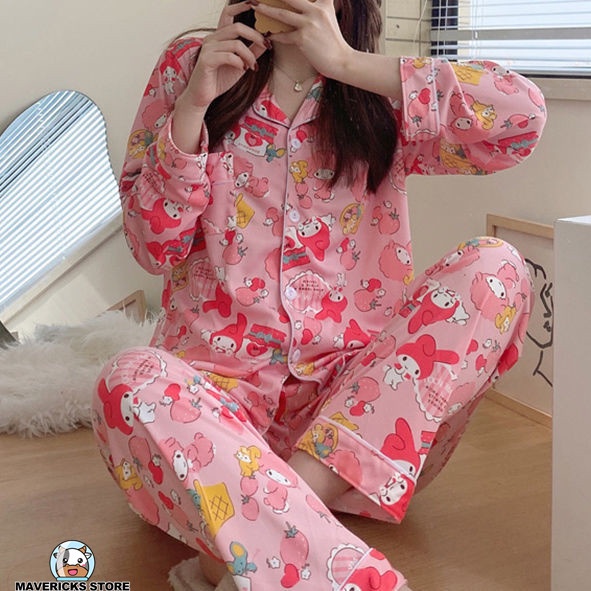 Bộ đồ ngủ họa tiết hoạt hình thời trang mùa thu 2021 cho nữ