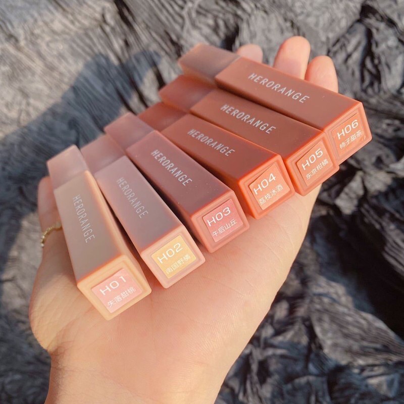 [Hàng mới về] HERORANGE Son Kem Bóng Nhung Mịn Lì lip Mud Lip Glaze Lip Gloss Ống vuông