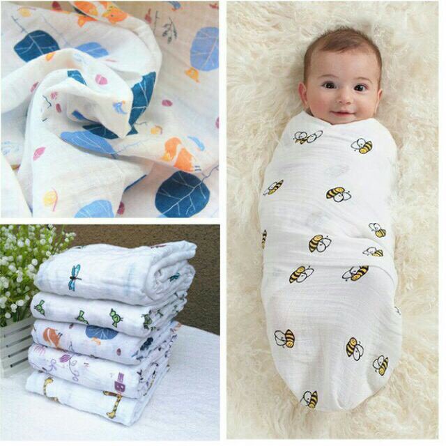 Khăn quấn ủ xô có mũ cho bé sơ sinh, Vải xô 100% cotton mềm mịn giúp bé thoải mái