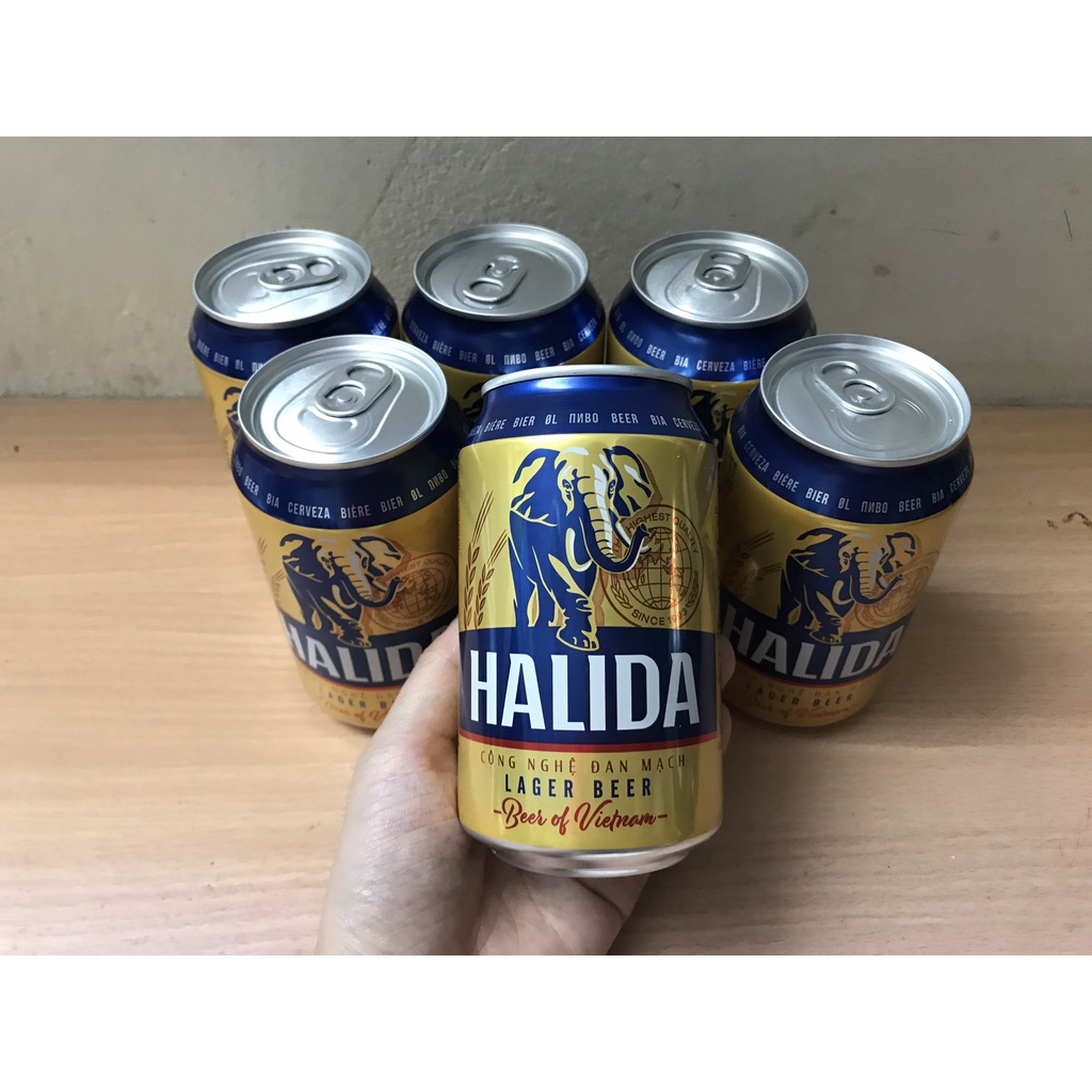 Bia Halida lon - bia Voi vàng - 6 lon 330ml