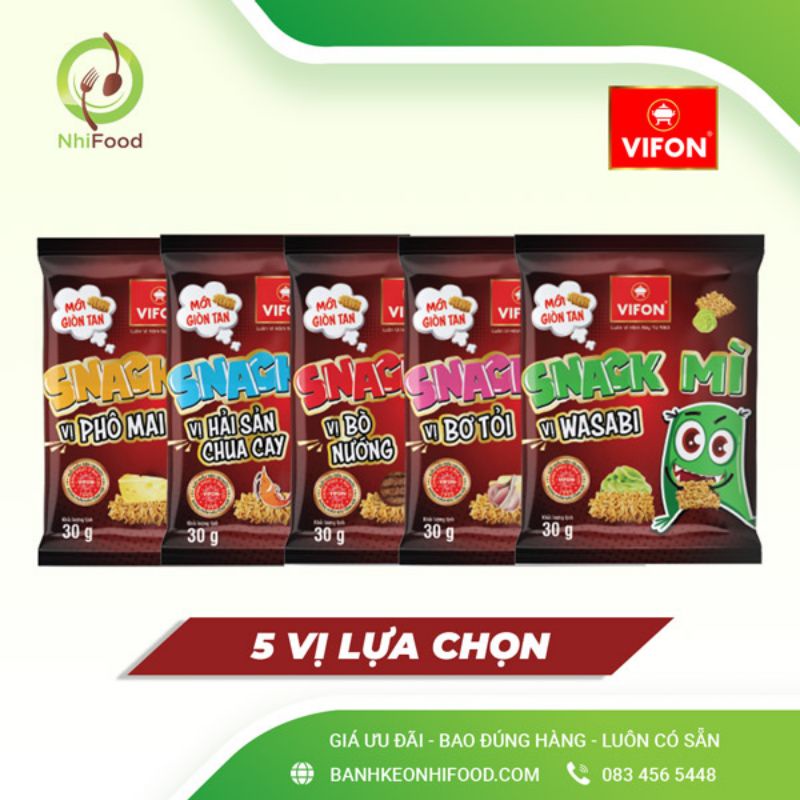 Snack Mì Gói Ăn Liền Vifon, Gói 30g, Gồm 5 Vị