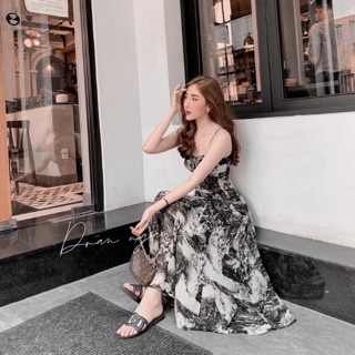🎀 ĐẦM XOÈ 2 DÂY HOẠ TIẾT  loang CÓ MÚT ngực