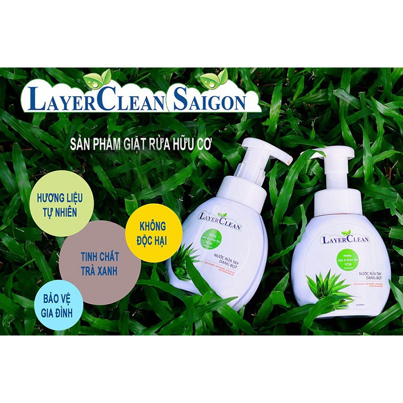 Nước rửa tay Hữu cơ LayerClean - Dạng bọt, Hương Lô hội, Sạch nhanh, Sát khuẩn, Bảo vệ da tay