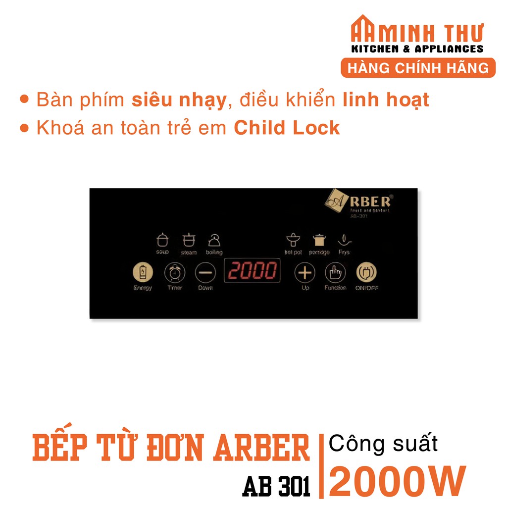 Bếp từ đơn cảm ứng Arber AB301, 220V, 50Hz, 2000W - Hàng chính hãng, bảo hành 12 tháng