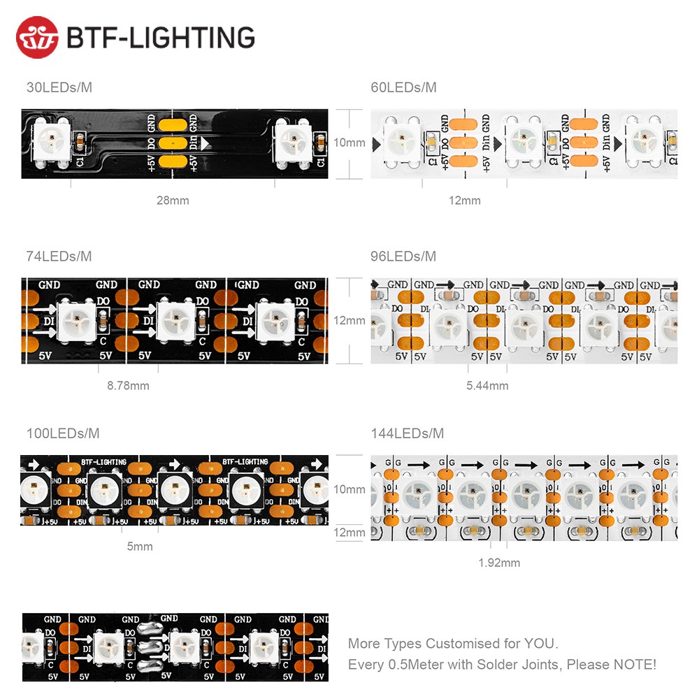 Dây Đèn Led 1m Ws2812b 30 60 Pixels Rgb Pcb Ip30 Ip65 Ip67 Dc5v