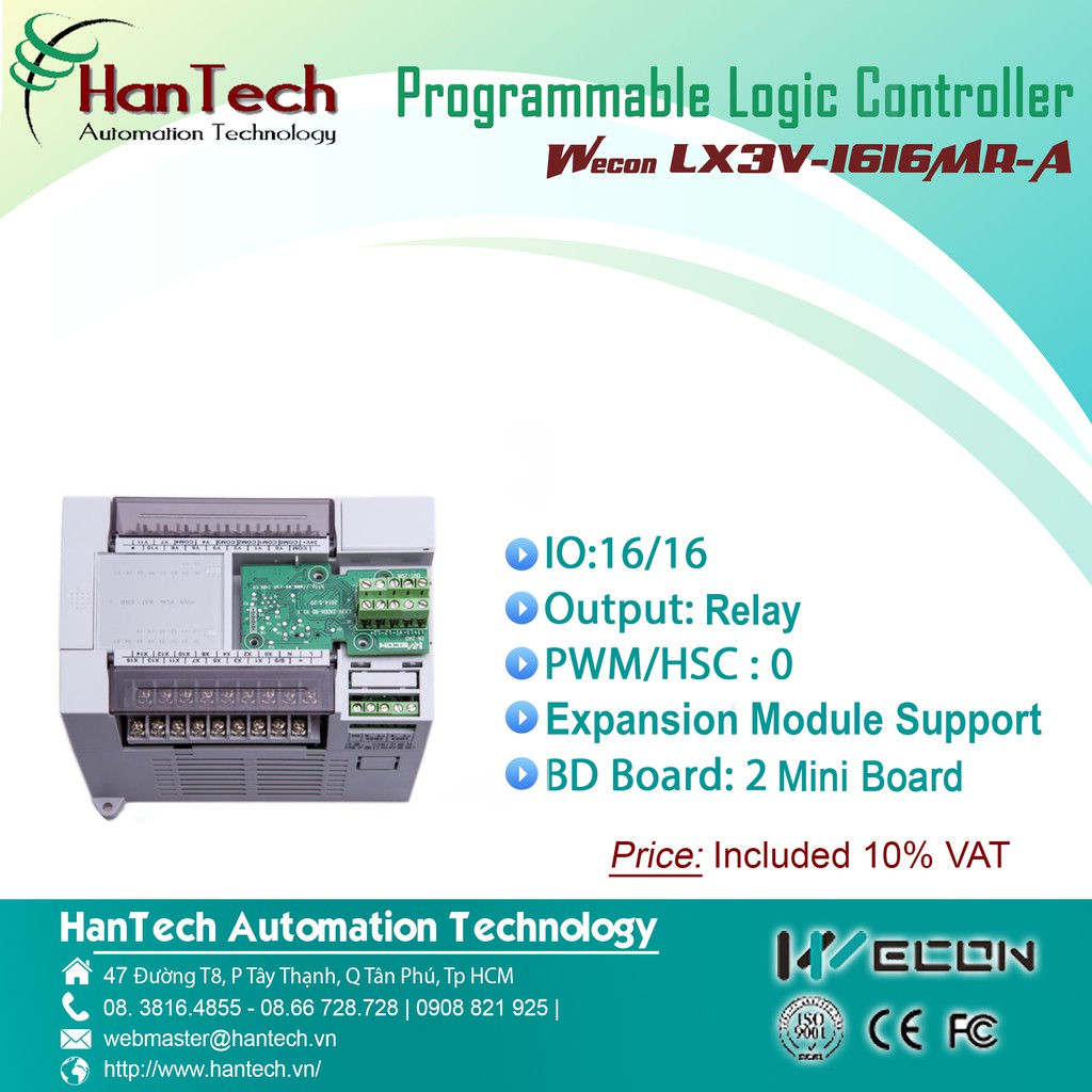 16/ Bộ điều khiển logic có khả năng lập trình (PLC)  Wecon LX3V-1616MR-A  [HanTech Automation Technology]