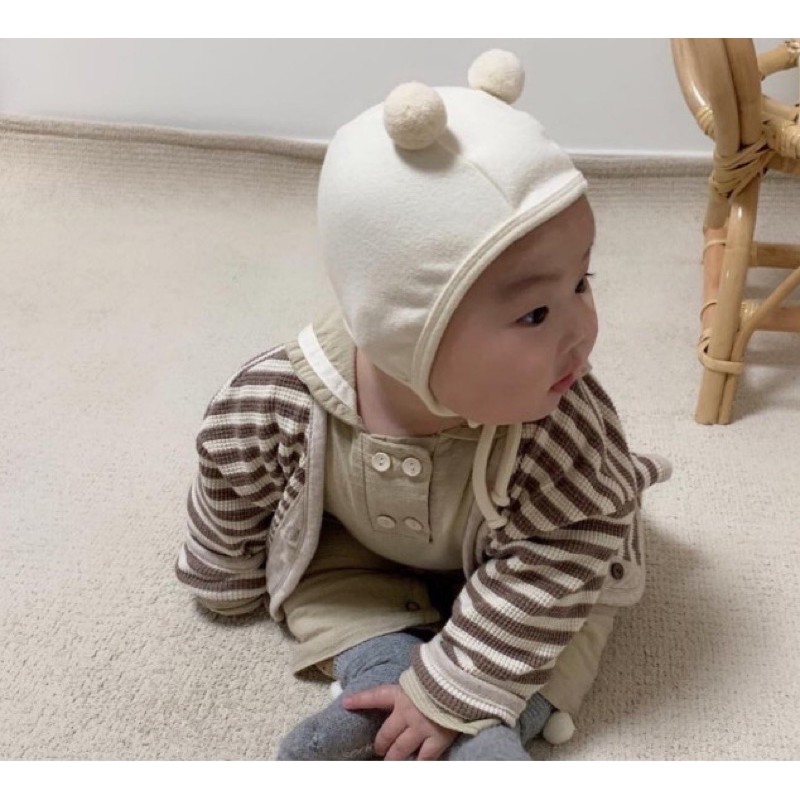 Mũ cotton 2 cục bông cho bé
