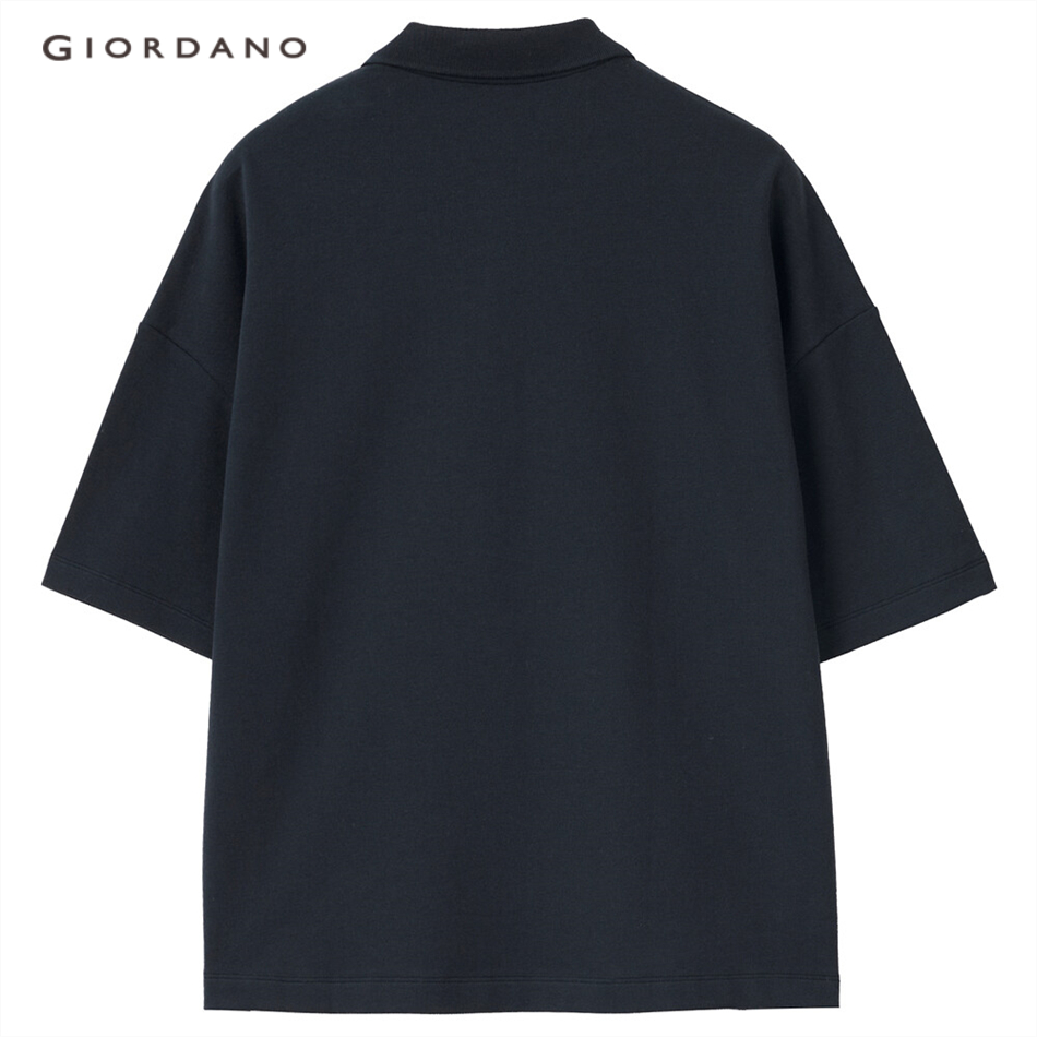 GIORDANO WOMEN Plain loose stretchy pique polo shirt 05311382