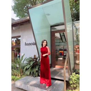Áo dài nhung tay lưới