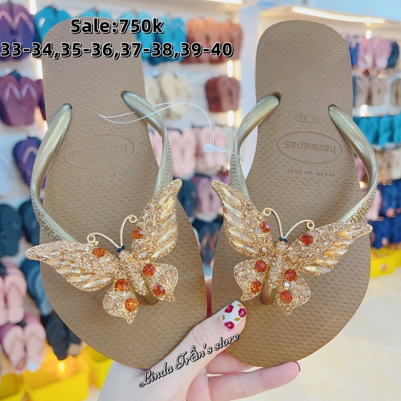 dép HVN trơn mix charm bướm chúa trà