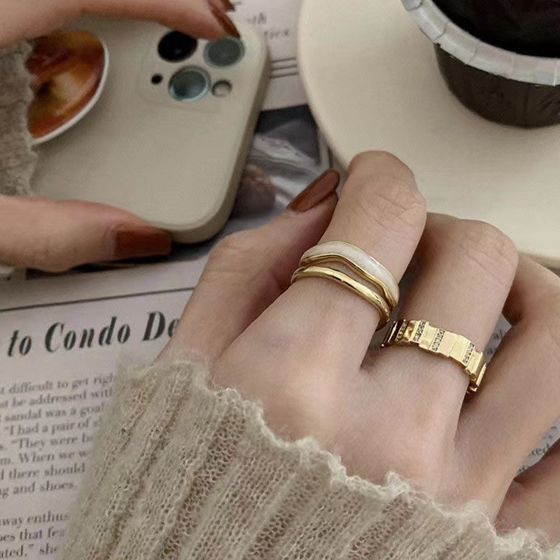 Nhẫn Hở Hai Lớp Bằng Kim Loại Đơn Giản Phong Cách Retro Hàn Quốc Độc Đáo Dễ Phối Đồ