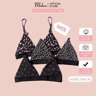 Set 3 áo ngực bra cotton không gọng không đệm 2 lớp kháng khuẩn đen hoạ tiết bộ sưu tập mới Mebra