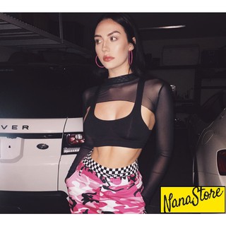 Áo croptop vải lưới dài tay