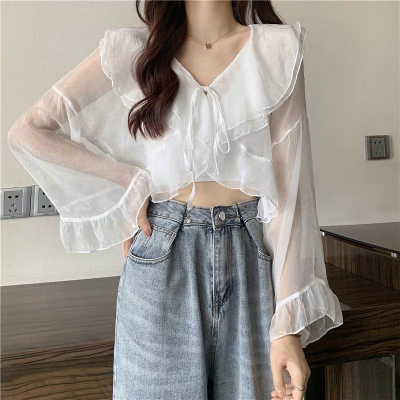 Áo choàng ngoài váy hai dây phối nhiều kiểu/ áo khoác cardigan tay cánh dơi vải voan mỏng dễ thương
