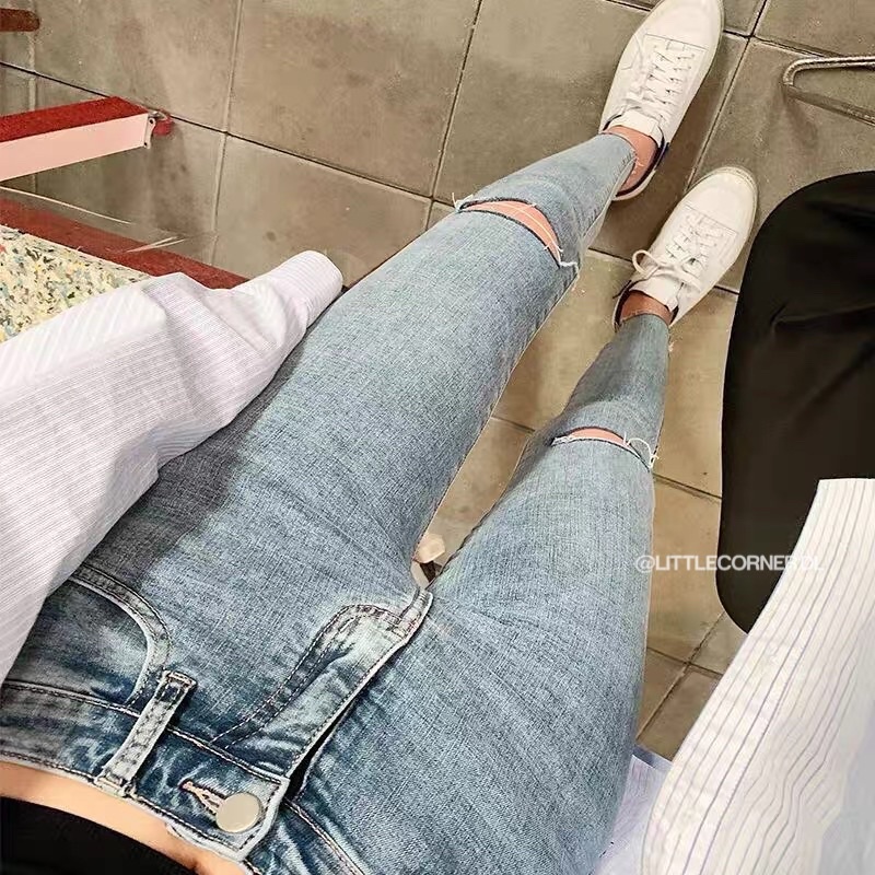 Quần Bò Nữ Quần Jean TOPSHOP Rách Sole Nữ Lưng Cao Quảng Châu Hàng loại 1 co giãn