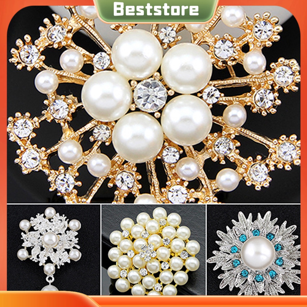 Ghim cài áo hình hoa đính ngọc trai giả xinh xắn