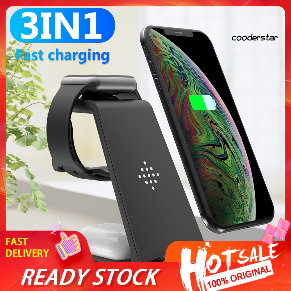 ★COOD★3 in 1 Qi Wireless Fast Charging Charger Dock Stand for iPhone for AirPods Pro