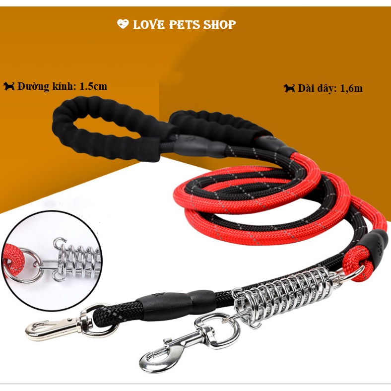 💖 DÂY DẮT CHÓ, DÂY XÍCH CHÓ PHẢN QUANG CÓ LÒ XO TRỢ LỰC SIZE LỚN- LOVE PETS SHOP 💝