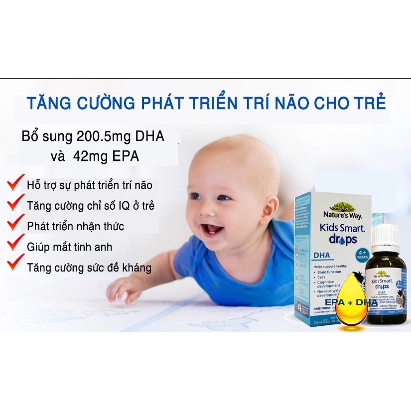 DHA dạng giọt Nature’s Way Kids Smart DHA Drops, Úc (20ml) tăng chỉ số IQ cho trẻ