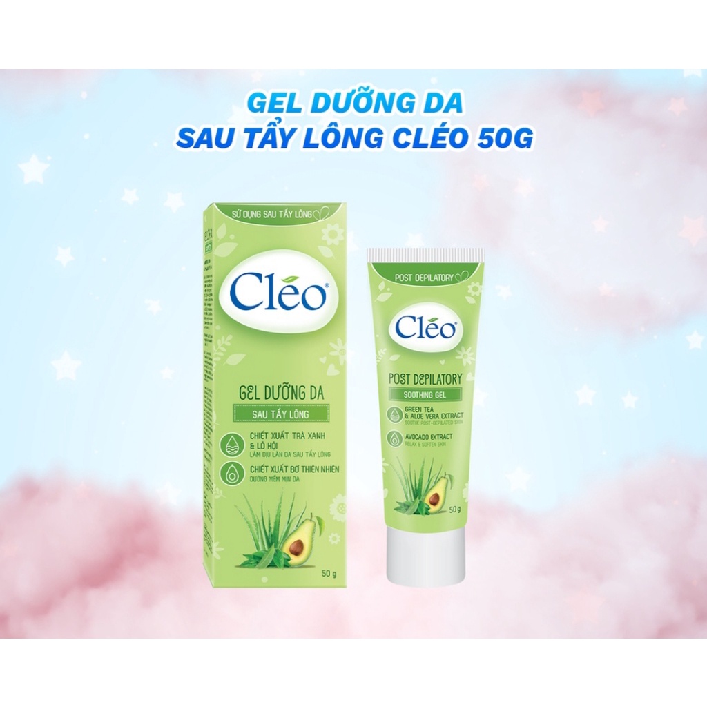 Combo kem tẩy lông Cléo Cho da nhạy cảm 50gr + Gel dưỡng da sau tẩy lông Cléo làm dịu da tức thì và dưỡng da ẩm mượt