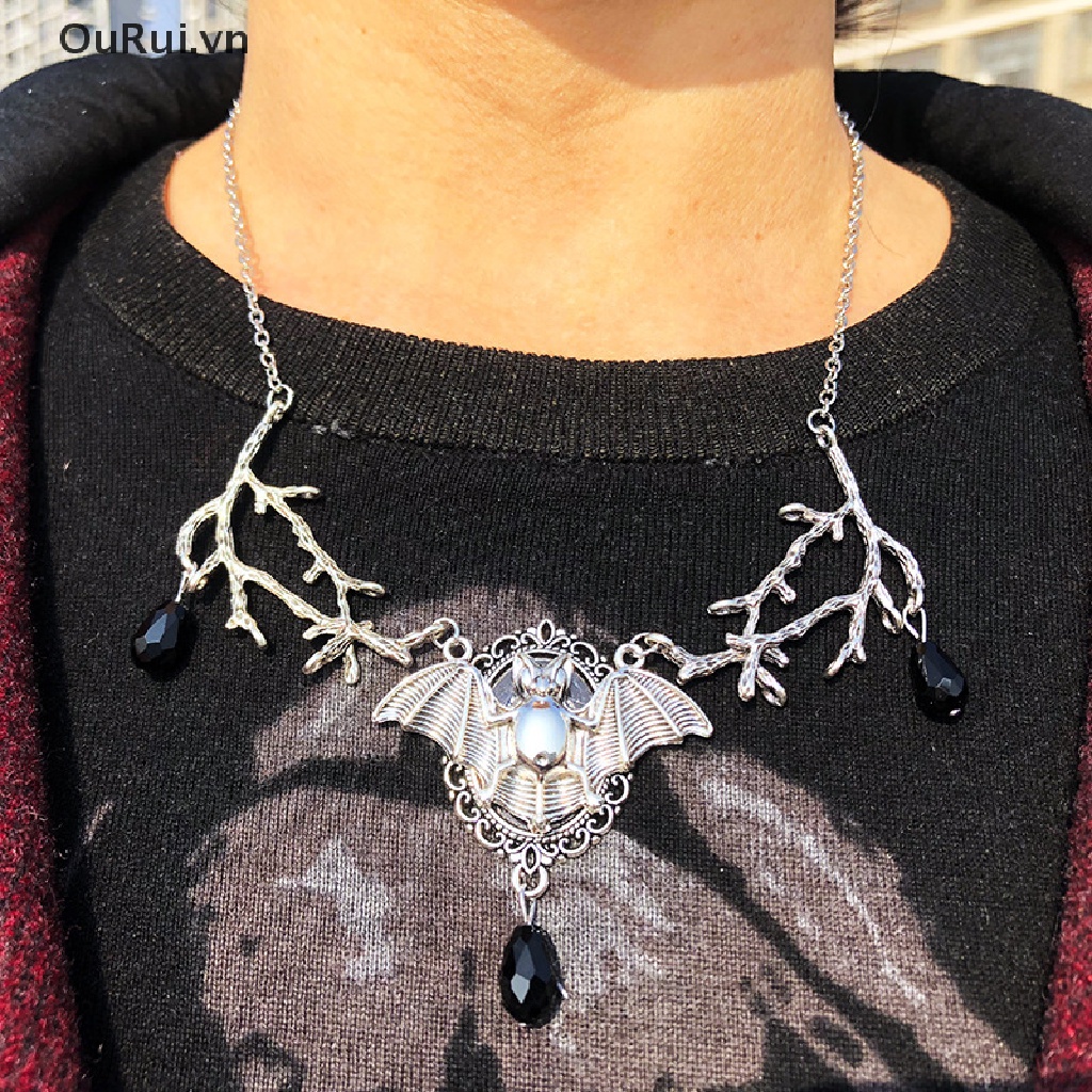 Vòng cổ hợp kim mạ bạc phong cách gothic hình con dơi độc đáo