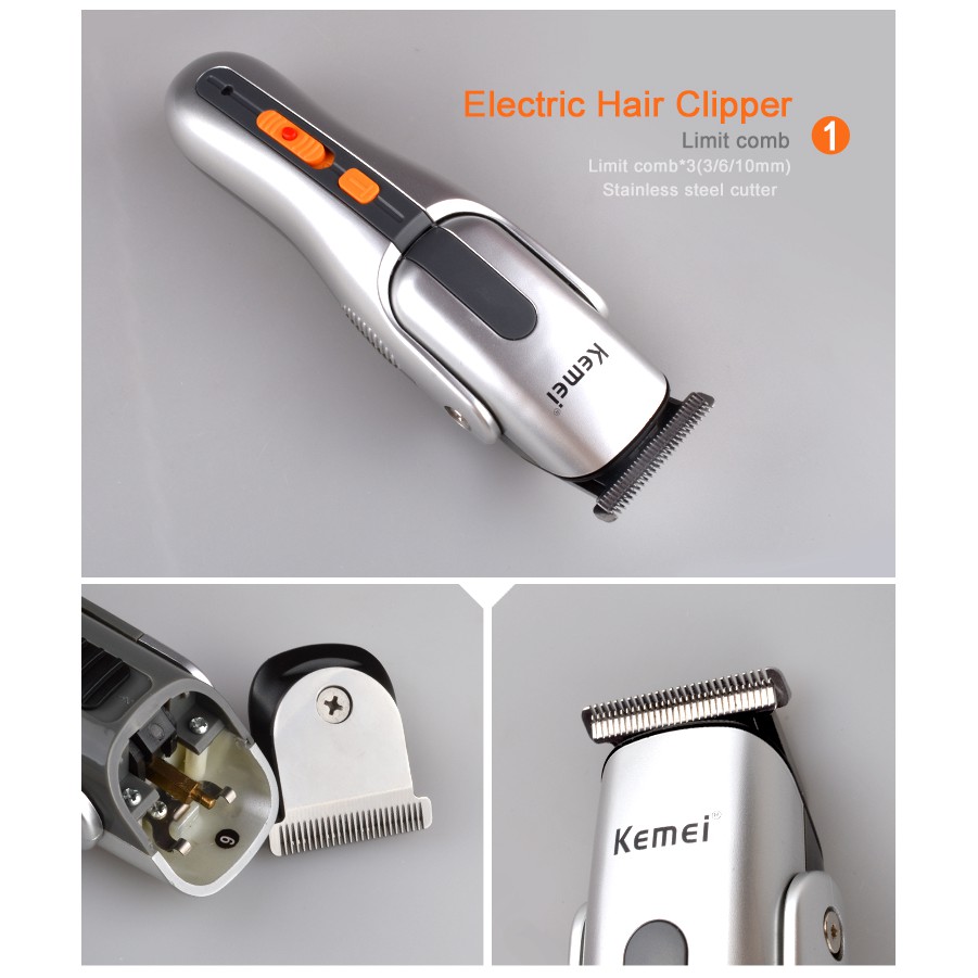 Tông đơ cắt tóc cạo râu điện không dây Kemei KM-680A 5 trong 1 đa năng có thể điều chỉnh và sạc lại