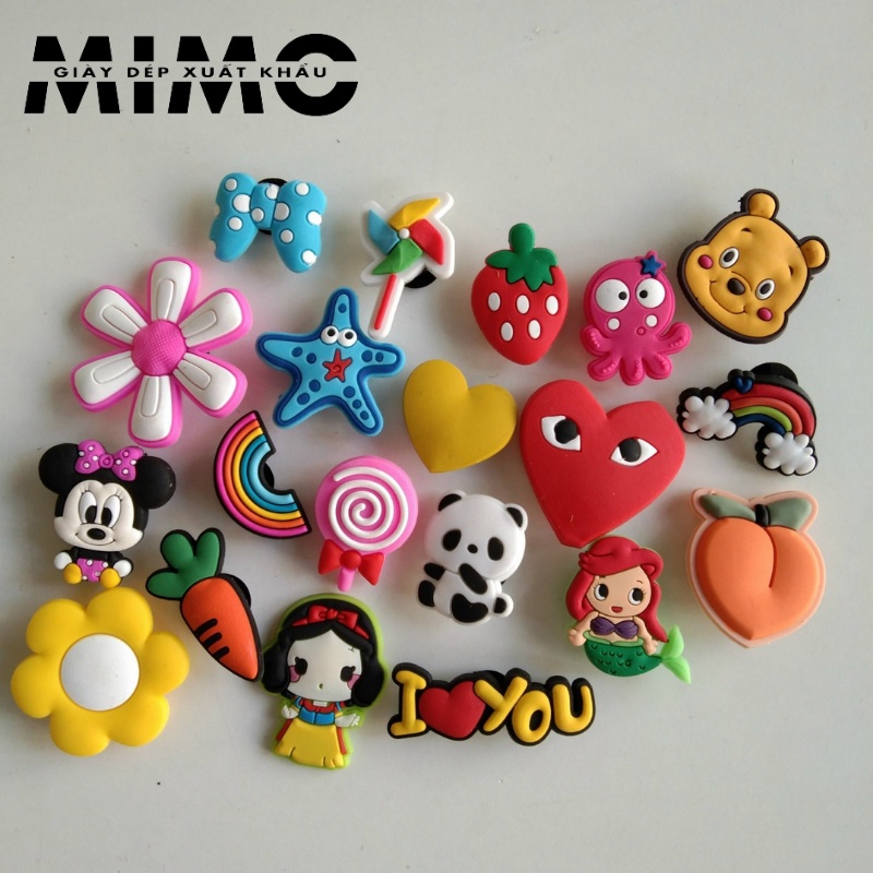 Combo 15 jibit đính dép sục, sục cross, sticker 2D cài dép nhiều mẫu siêu xinh, cá tính