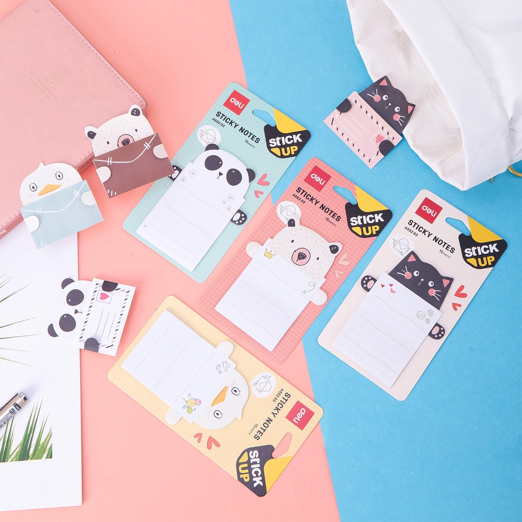 Set 15 giấy ghi chú 76×101mm hình động vật dễ thương