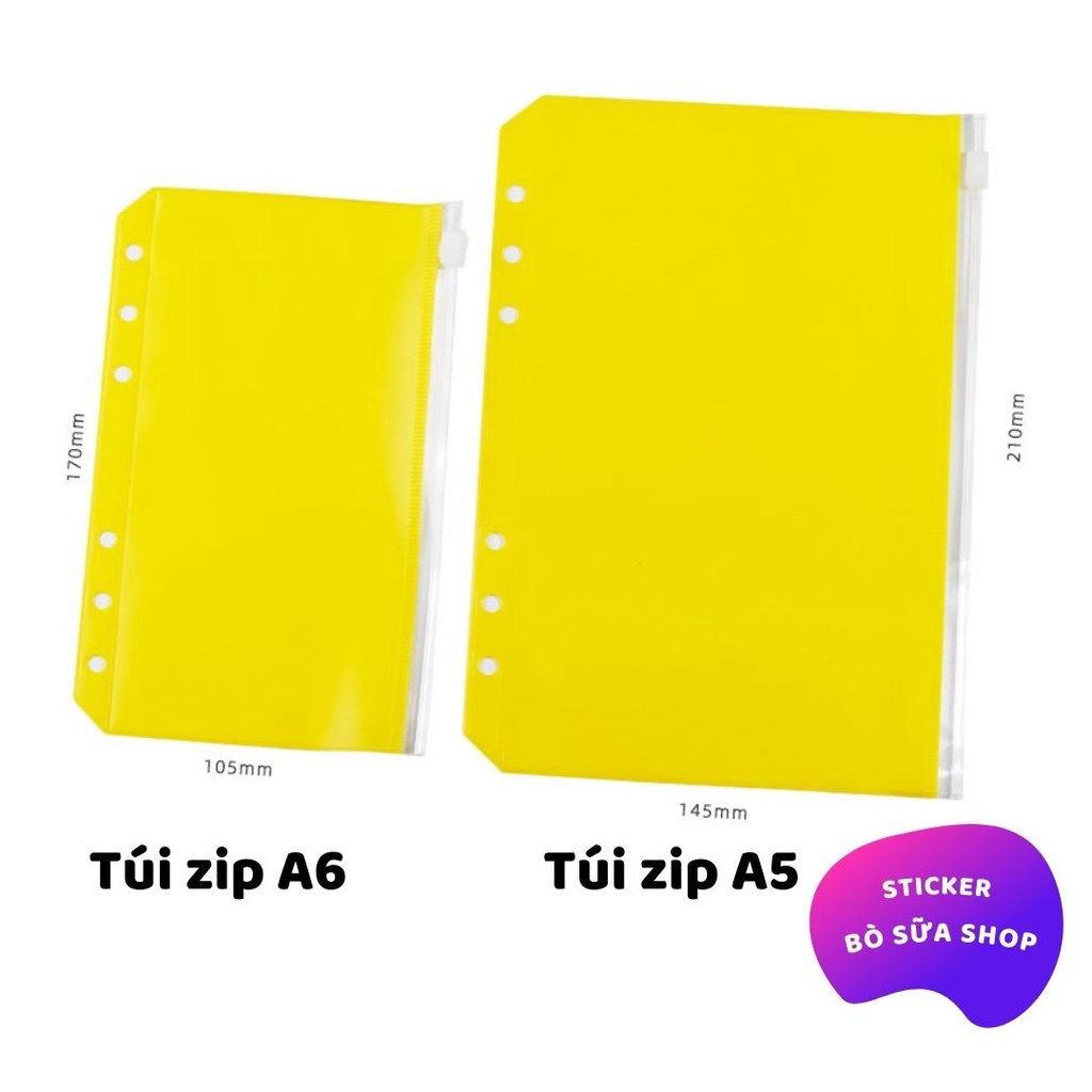 Túi zip a5 a6 nhiều màu cho sổ còng a5 a6 planner binder túi zip nhựa đựng bút sticker