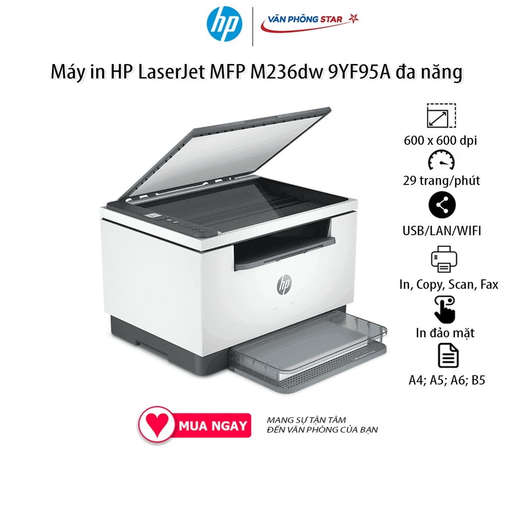 Máy in WIFI HP LaserJet MFP M236dw 9YF95A đa năng  29 trang/ phút, đảo mặt 18 trang/ phút