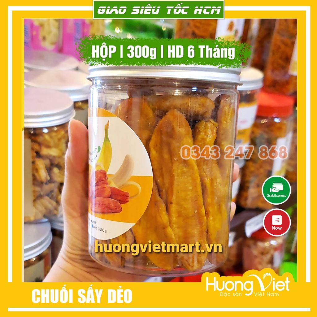 Chuối sấy dẻo 300gr chuối sấy không đường chảy mật rất ngon hộp đóng seal cẩn thận đồ ăn vặt tốt cho sức khỏe