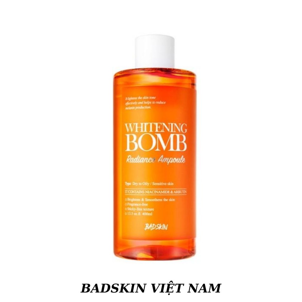 (#badskin) Nước hoa hồng làm trắng da BadSkin Whitening Bomb Radiance Ampoule 400ml