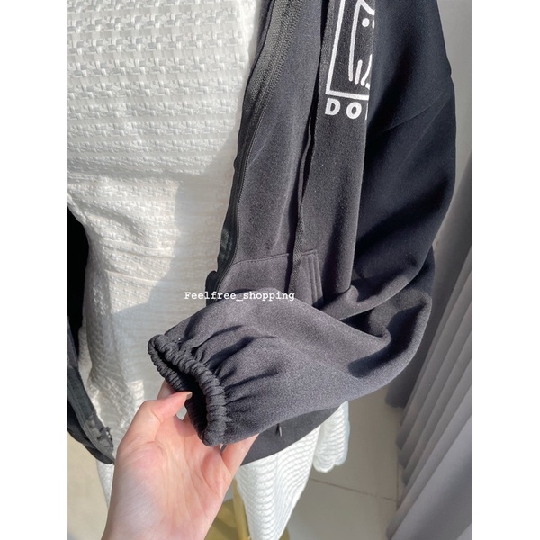 Áo Hoodie Zip Màu Đen Hình In Lót Bông Mặc Đi Học Đi Chơi (Hình Thật)