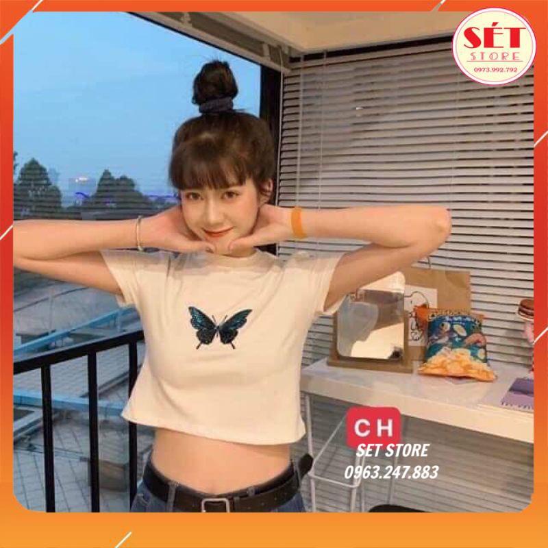 Áo croptop nữ dáng ôm in hình cute,2 màu Đen,Trắng - CT132