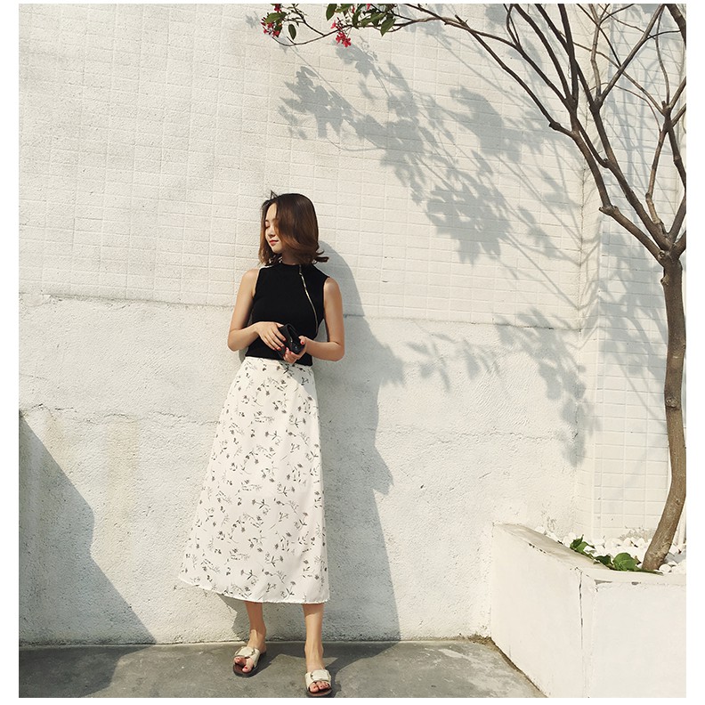 Chân váy hoa nhí vintage trắng dài chữ a qua gối 2 lớp ulzzang mát mẻ - CV02 | BigBuy360 - bigbuy360.vn