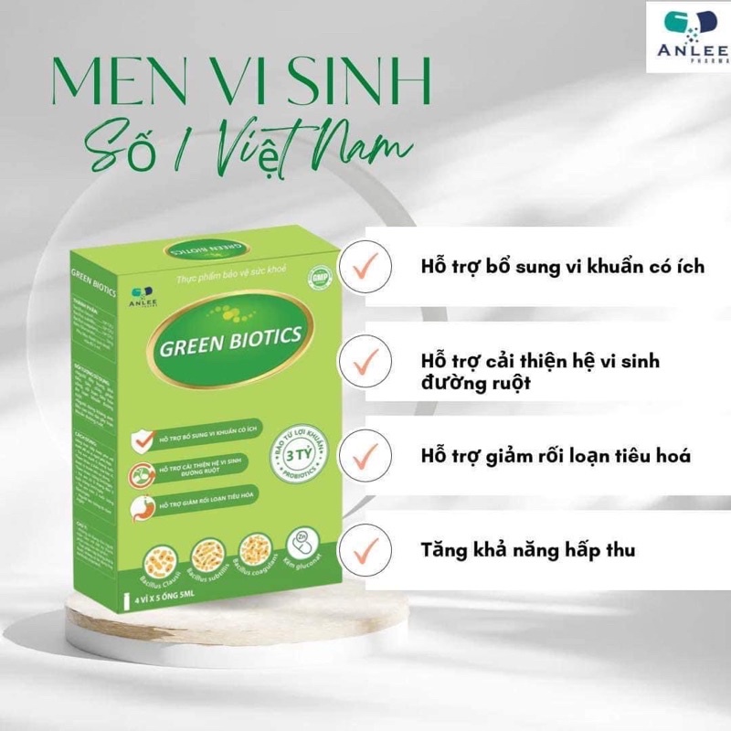 GREEN BIOTICS - Men vi sinh bào tử lợi khuẩn (1 hộp 4 vỉ = 20 ống) Tiêu hoá khoẻ - Trẻ ăn ngon