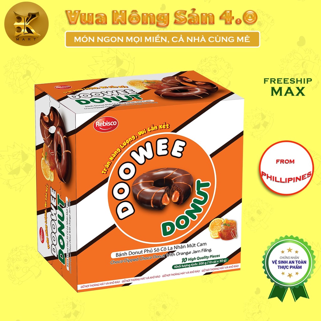 Bánh Doowee Donut phủ socola cam nhân mứt cam tan chảy- Donut đóng gói đầu tiên tại Việt Nam – Hộp 10 cái - Chính