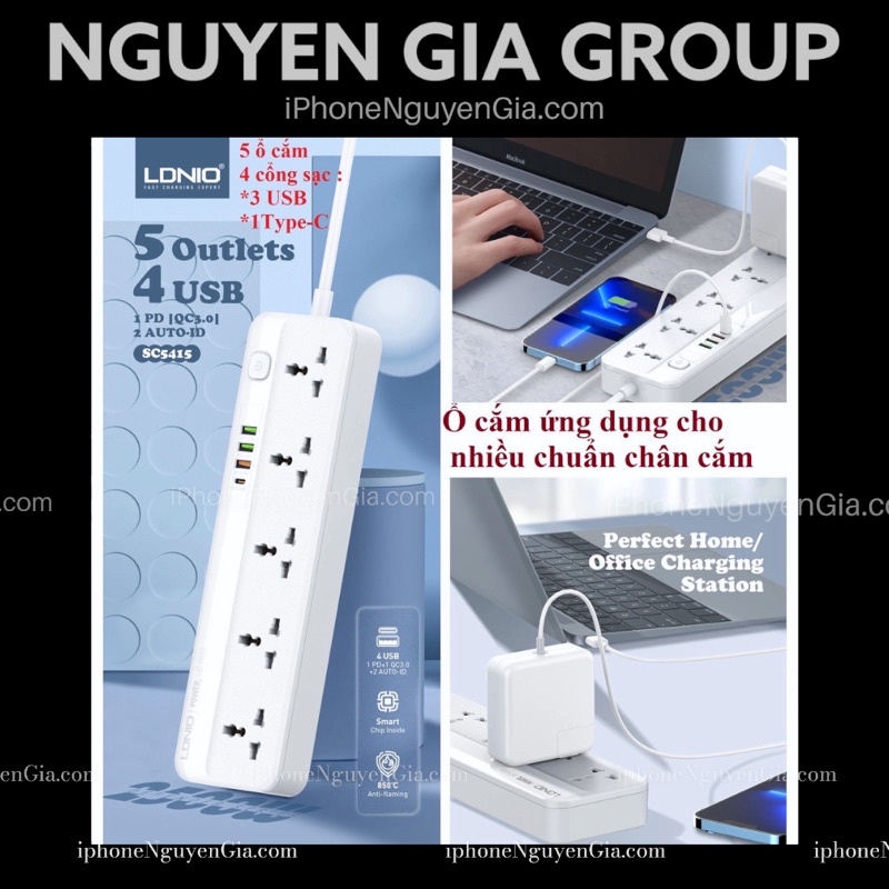 Ổ cắm điện đa năng sạc nhanh 5 cổng LDNIO tại nguyễn gia group cao đạt quận 5