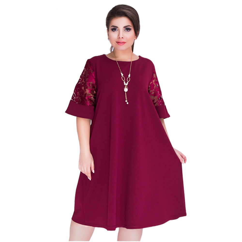Đầm nữ suông tay ngắn phối ren thời trang | BigBuy360 - bigbuy360.vn