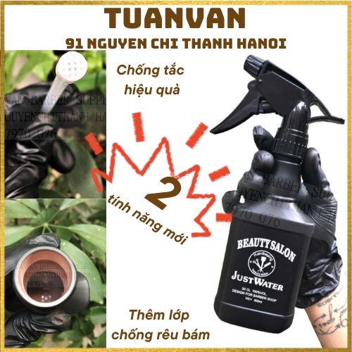 Bình xịt phun sương (Đen dẹt 300ml chống rêu chống tắc) cho barber shop, salon, tiệm cắt tóc