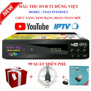 Đầu thu truyền hình mặt đất DVB T2 TS123 Internet Hùng Việt( Tặng anten và usb thu wifi)