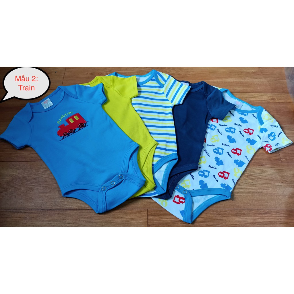 Set 5 Áo Cộc Tay Bodysuits Áo liền quần đóng bỉm cho bé từ 0-12 tháng | Hàng xuất khẩu Hoa Kỳ 100% cotton vải tốt nhất