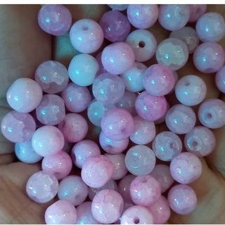 1 viên đá rạn, đá nứt size 8mm màu hồng tím trắng làm vòng tay handmade