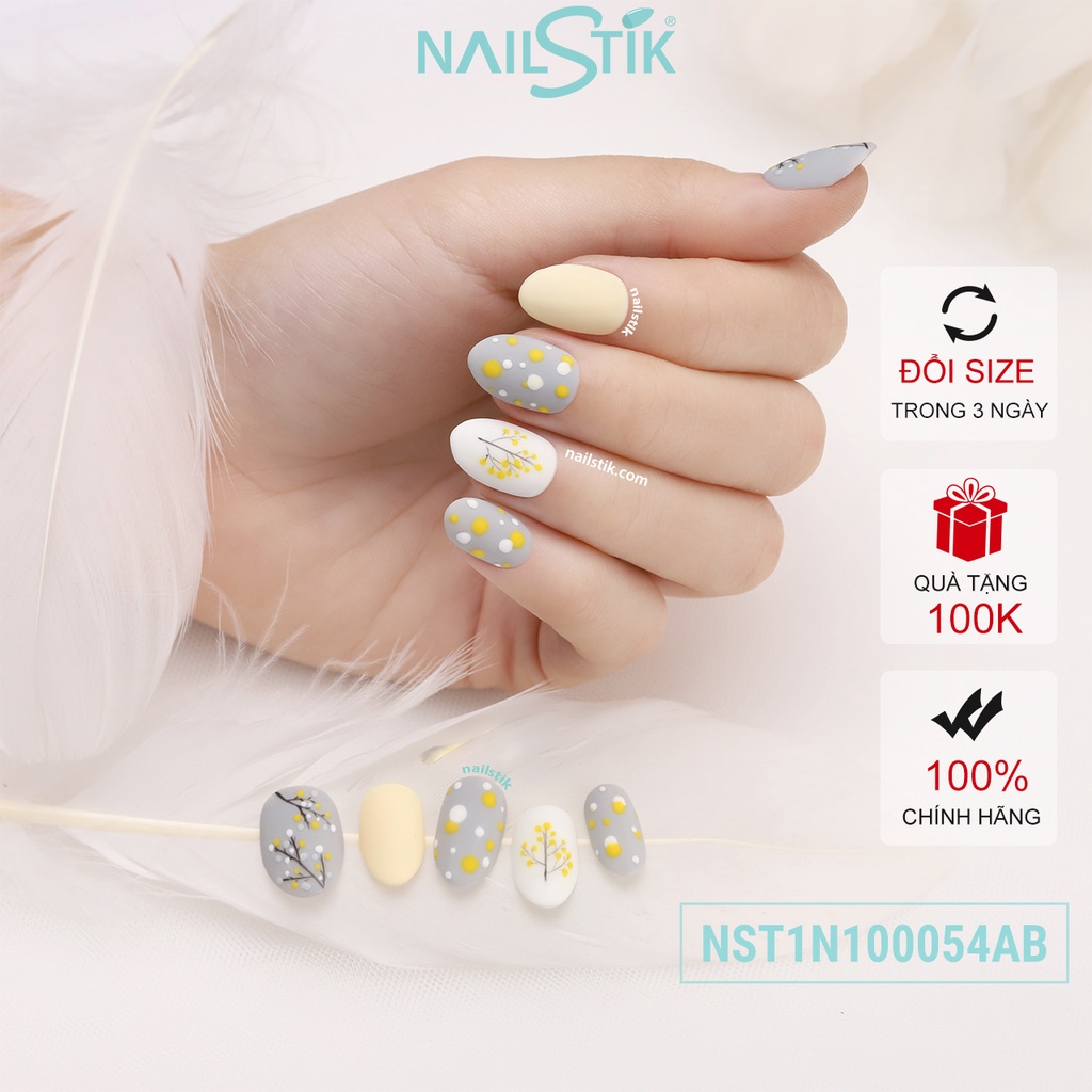 Móng úp thiết kế by NAILSTIK, màu xám, form móng bầu, ngắn/dài, 054