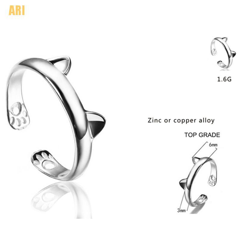 1 Nhẫn Mạ Bạc Hình Tai Mèo Dễ Thương