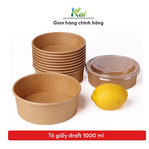 50 Tô giấy Kraft đủ size: 500ml / 750ml / 1000 ml / 1300ml / 1500ml kèm nắp trong suốt, an toàn vệ sinh thực phẩm, Giá s