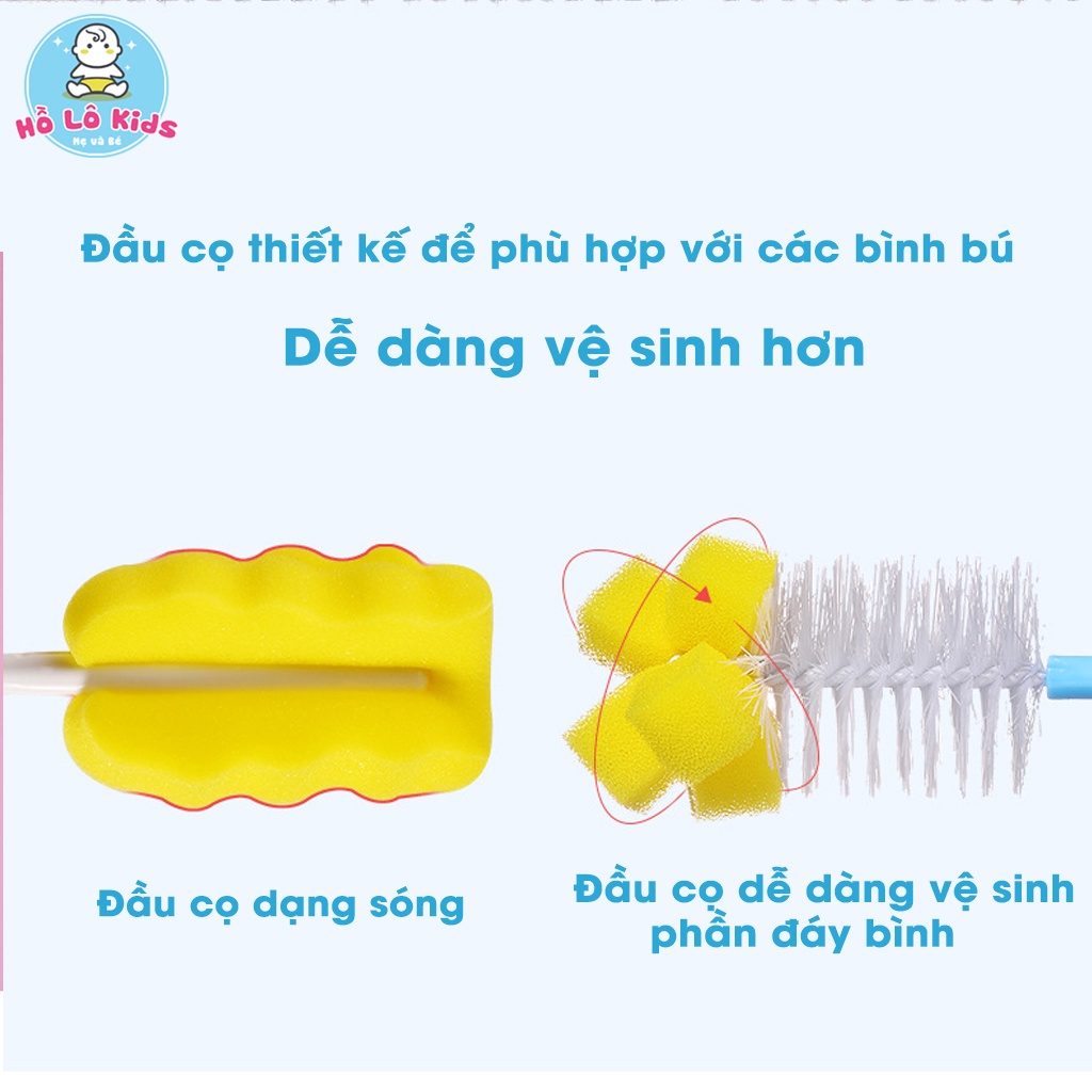 Bộ cọ bình sữa bọt biển 6 chi tiết, cọ mút xốp rửa núm bình cho bé Hồ Lô Kids
