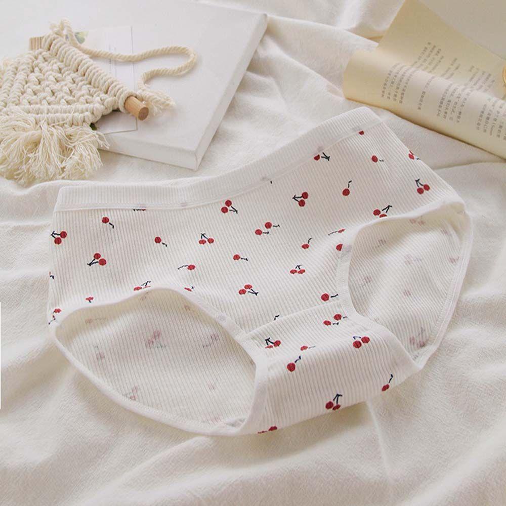 OCEANMAP Quần Lót Thoáng Khí Lưng Vừa In Họa Tiết Trái Tim Hoạt Hình Phong Cách Retro Cho Nữ